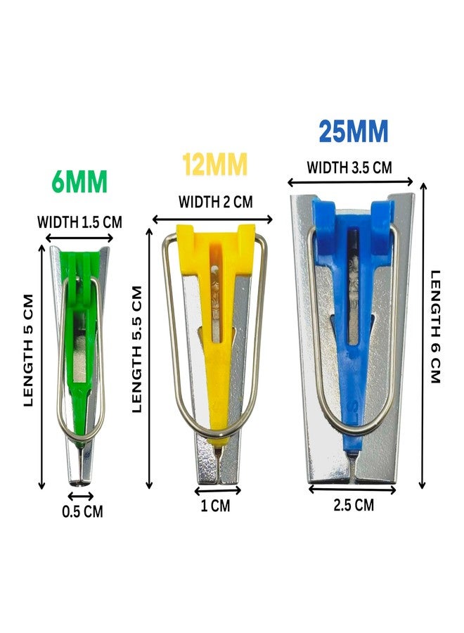 ZENITH Bias Tape Maker Set of Various sizes from 6mm to 25mm available in variations with 1 Seam Ripper, 1 Meassring tape & 1 Threader, Multicolour DIY Quilting Sewing Accessories Tools Kit for Fabric Sewing and Quilting (Green 6mm + Yellow 12mm +Blue 25 mm + 1SR + Tape + 1Threader) - Image 2